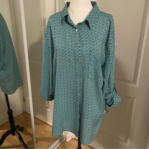 Grand & Greene Teal Printed Button-Up Tunic Shirt